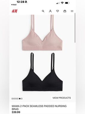 H&M Mama Nursing Bras 2-Pack Seamless Padded Black Nude Size M